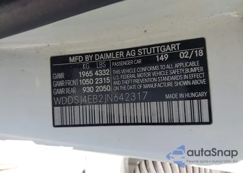 2018 Mercedes-Benz Cla 250 z USA, uszkodzony, nr VIN WDDSJ4EB2JN642317